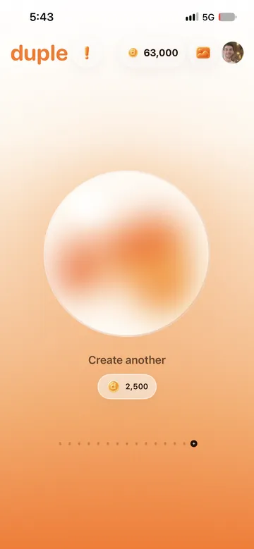 Duple home screen with a Create another companion slot that costs 2,500 Dokens.